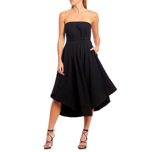 C/MEO Collective Vibrant Strapless Hi-Low Midi Dress In Black